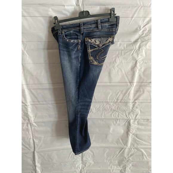 Silver Suki High Capri Fluid Denim Jeans W/Embroidered Back Pockets 30Wx23L EUC# - Picture 8 of 9